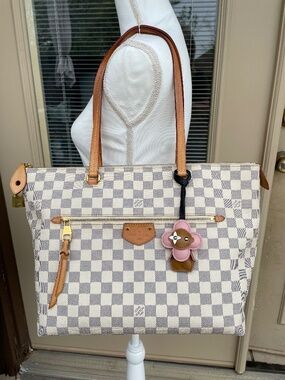 Louis Vuitton Damier Azur Lena MM Tote Bag TX2148 Lock Key Charm Organizer